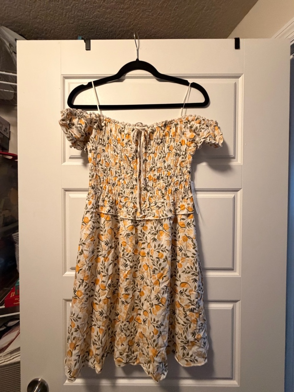 Women's dress with lemons  Off-Shoulder Smocked Sundress